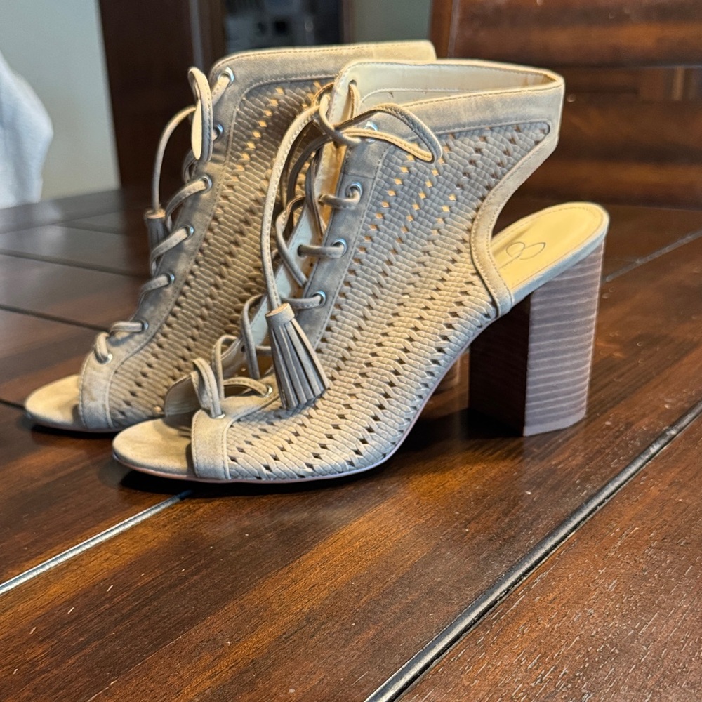 Jessica Simpson Taupe Lace-Up Heels